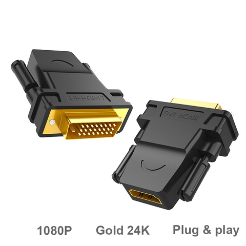 Đầu đổi DVI sang HDMI - Khẩu chuyển HDMI cái sang DVI đực full HD 1080P Ugreen 20124