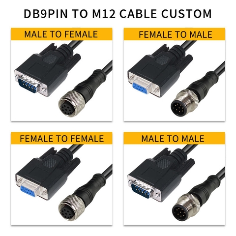 Cáp M12 8pin sang DB9 RS232 - M12 8pin to DB9 RS232 Waterproof Power Industrial Cable