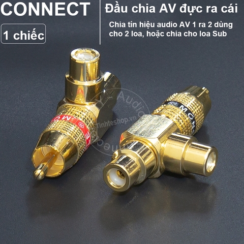 Rắc chia RCA 1 thành 2 nhân đồng mạ vàng 24K - RCA male to 2 RCA female