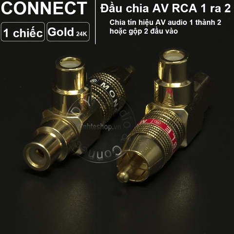 1 chiếc - Đầu chia AV RCA audio 1 ra 2 - Jack gộp 2 AV cái sang 1 AV đực gold 24K