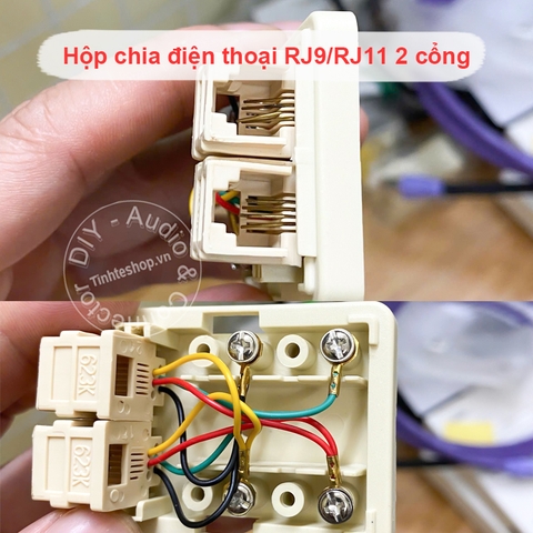 Hộp chia điện thoại bàn RJ11 RJ9 2 cổng - RJ11 Telephone Line Splitter Dual Telephone Line Splitter 1 to 2 Wall Jack Modular Converter for Home Office Fax Model Cordless Phone System