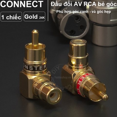 Jack RCA đực cái bẻ góc nhân đồng mạ vàng 24K 1 chiếc - RCA male to RCA female angles adapter