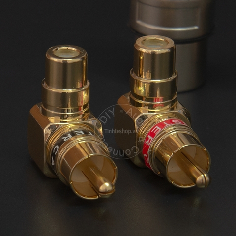 Jack RCA đực cái bẻ góc nhân đồng mạ vàng 24K 1 chiếc - RCA male to RCA female angles adapter