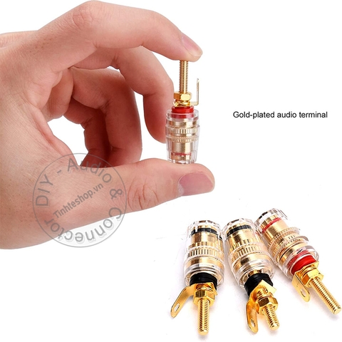 Cọc loa bắp chuối cỡ nhỏ chuôi dài 4 chiếc - Banana Terminal Binding Post Gold Plated Audio Cable Connector Amplifier Terminal Banana Speaker Plug Jack (Small-Long)