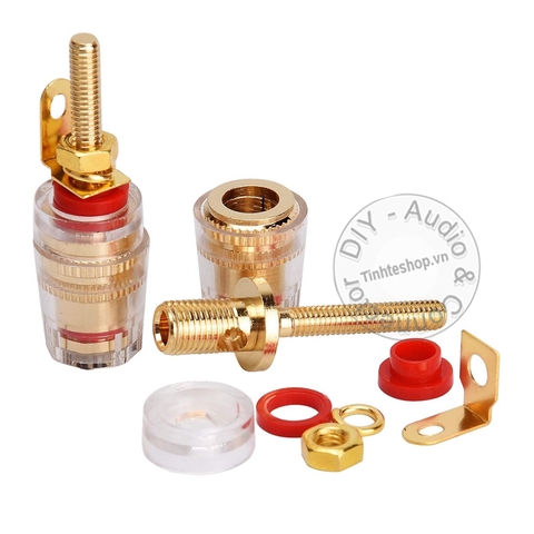Cọc loa bắp chuối cỡ nhỏ chuôi dài 4 chiếc - Banana Terminal Binding Post Gold Plated Audio Cable Connector Amplifier Terminal Banana Speaker Plug Jack (Small-Long)