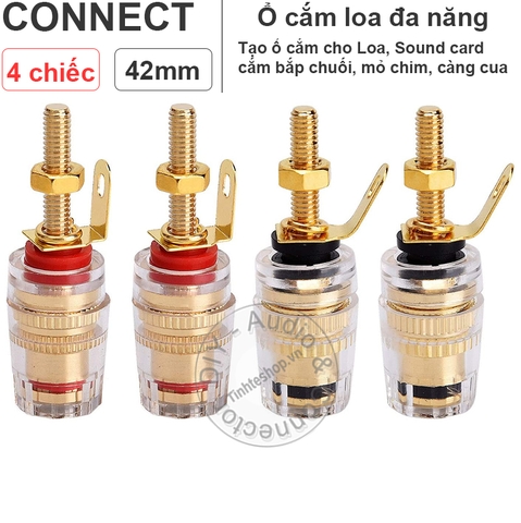 Cọc loa bắp chuối cỡ nhỏ chuôi dài 4 chiếc - Banana Terminal Binding Post Gold Plated Audio Cable Connector Amplifier Terminal Banana Speaker Plug Jack (Small-Long)