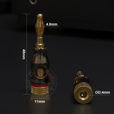 Jack loa bắp chuối đèn lồng 4 chiếc nhân đồng mạ vàng 24K - Cọc loa bắp chuối càng cua mỏ chim mở rộng loa treble