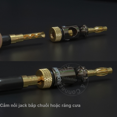 Jack loa bắp chuối đèn lồng 4 chiếc nhân đồng mạ vàng 24K - Cọc loa bắp chuối càng cua mỏ chim mở rộng loa treble