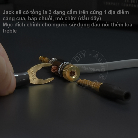 Jack loa bắp chuối đèn lồng 4 chiếc nhân đồng mạ vàng 24K - Cọc loa bắp chuối càng cua mỏ chim mở rộng loa treble
