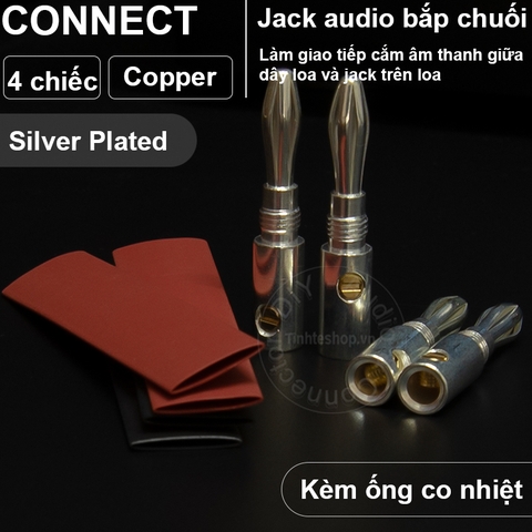 Jack bắp chuối mạ bạc nhân đồng loại mềm cắm cho Loa Âm ly 4 chiếc - Banana plug copper silver plated