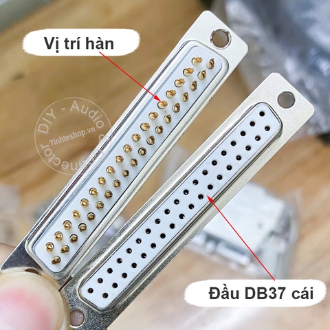 Đầu hàn DB37 cổng cái đồng mạ vang 24K kèm vỏ ốp kim loại - 24K Gold Plated Female D-SUB 37 Pin Plug Housing and Solder Head