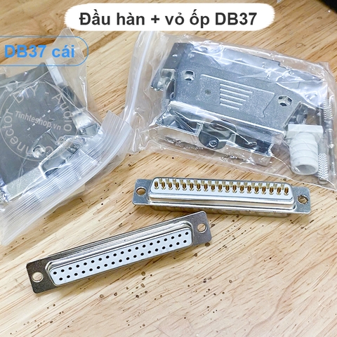 Đầu hàn DB37 cổng cái đồng mạ vang 24K kèm vỏ ốp kim loại - 24K Gold Plated Female D-SUB 37 Pin Plug Housing and Solder Head