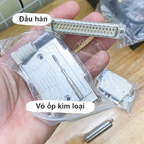 Đầu DB37 chân kèm vỏ ốp kim loại - Gold plated male DB37 plug with metal housing