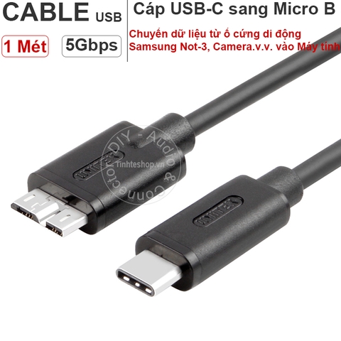 Dây cáp USB-C 3.1 sang USB 3.0 Micro B cho ổ cứng di động Samsung Not Camera 1 mét Unitek Y-C475BK