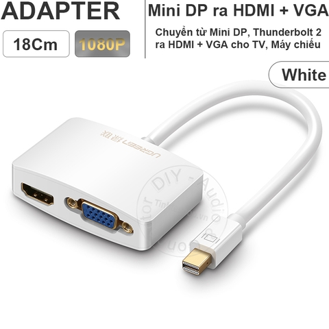 Bộ chuyển Mini displayport ra VGA và HDMI 1080P Ugreen MD108 10427 - Thunderbolt 2 to HDMI + VGA