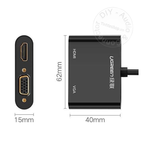 Dây chuyển Thunderbolt 2 ra HDMI + VGA Ugreen MD108 10439 - Mini displayport to VGA HDMI