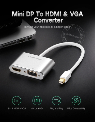 Mini displayport sang VGA và HDMI 4K Ugreen MD115 20422 - Thunderbolt 2 to HDMI + VGA