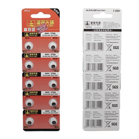 Pin alkaline AG0 379A SR521 379 618 SR63 521 SR521SW Tianqiu 1 vỉ 10 viên
