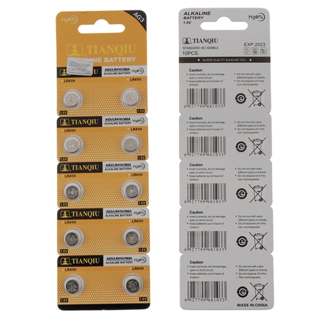 PIN alkaline AG3 392A LR41 L736 192 G3 LR736 V3GA SR41 392 SR41SW SR41W CX41384 Tiaqiu 1.55V - 1 vỉ 10 viên