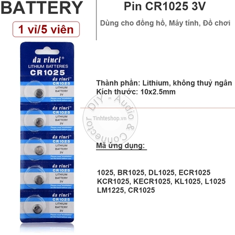 Pin cúc áo CR1025, Pin lithium 1025 3V 1 vỉ 5 viên - Lithium battery CR1025 BR1025 LM102