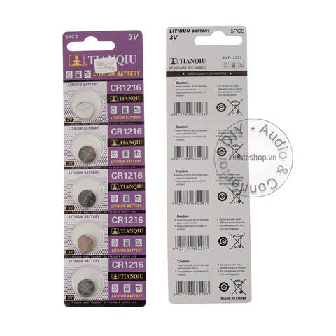 Pin cúc áo CR1216 DL1216 ECR1216 KCR1216 - Lithium battery 3V CR1216 Tianqiu 1 vỉ 5 viên