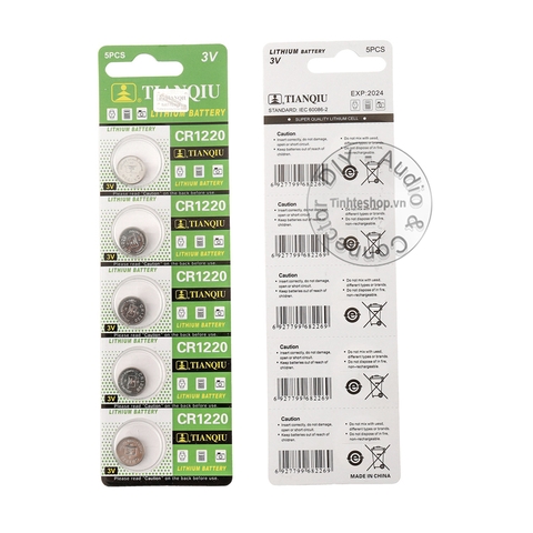 Pin cúc áo CR1220 DL1220 BR1220 KCR1220 ECR1220 GPCR1220 DL1220B 5012LC - Lithium battery 3V CR1220 Tianqiu 1 vỉ 5 viên