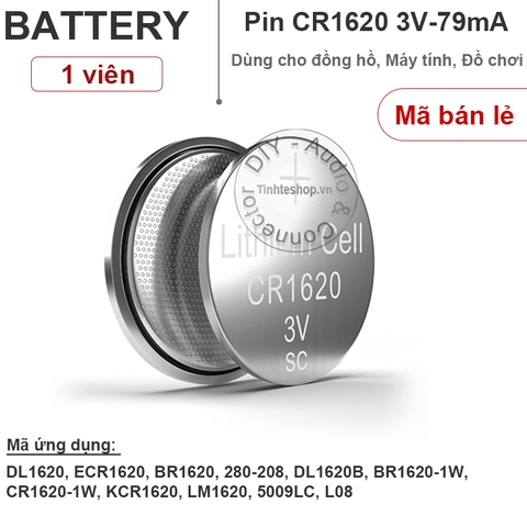Pin cúc áo CR1620 DL1620 ECR1620 BR1620 DL1620B KCR1620 5009LC - Lithium battery 3V CR11620 Tianqiu 1 vỉ 5 viên