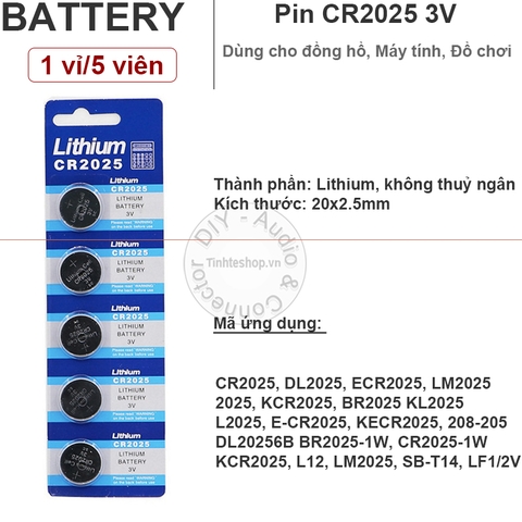 Pin điều khiển xe hơi 2025, Pin điều khiển cửa cuốn CR2025 1 vỉ 5 viên - CR2025 lithium battery