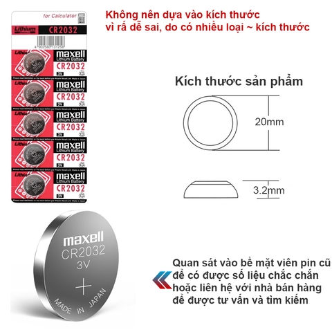 Pin CR2032 BR2032 CR2332 BR2332 DL2032 ECR2032 Maxell 3V - Lithum battery CR2032 1 vỉ 5 viên