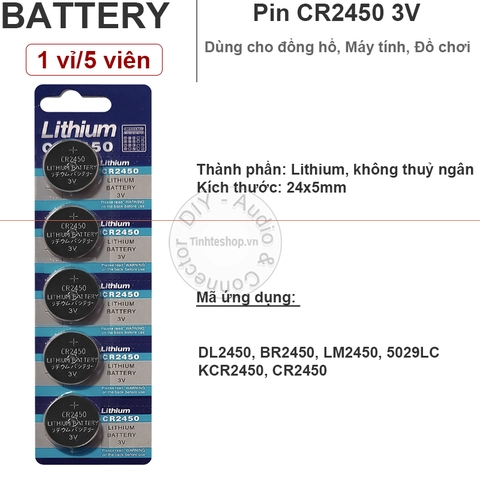 Pin lithium CR2450 Pin điều khiển từ xa 2450 1 vỉ 5 viên - Lithium battery CR2450 DL2450 BR2450