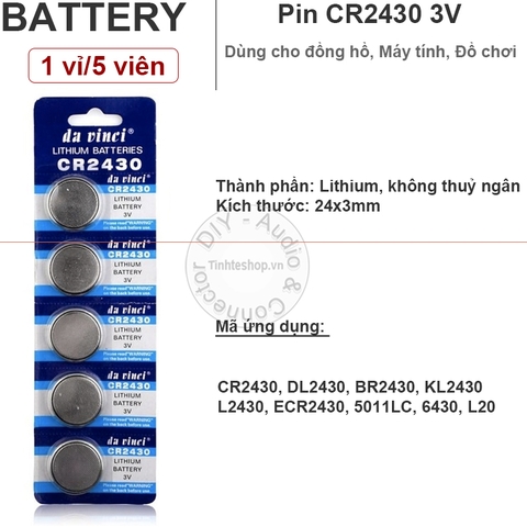 Pin lithium CR2430 Pin điều khiển từ xa 2430 1 vỉ 5 viên - Lithium battery CR2430 DL2430 BR2430