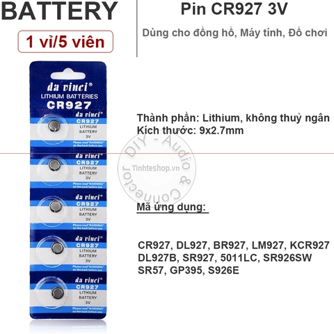 Pin CR927 E395 L926 Davinci 1 vỉ 5 viên - Lithium battery CR927 3V