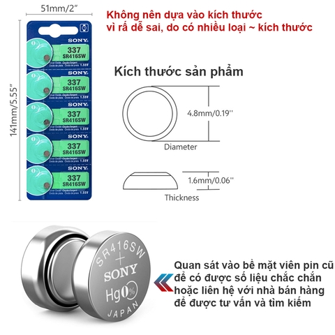 PIN đồng hồ  337 V337 GP337 SR416SW D337 LR416 337A 337X SP337 E337 1.55V oxit bạc - 1 vỉ 5 viên