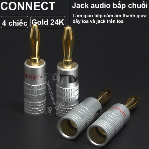 Đầu bắp chuối cắm Loa Âm ly DVD vuông góc nhân đồng mạ vàng 24K 4 chiếc - Banana plug jack