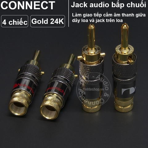 Giắc bắp chuối cắm cho Loa Âm ly cỡ lớn 2 dây OD9mm gold 24K 4 chiếc