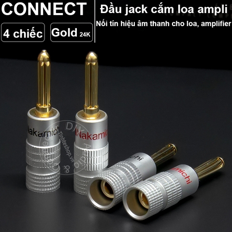 Rắc bắp chuối cứng cắm Loa Âm li mạ vàng 24K OD4mm 4 chiếc - Hard banana jack plug for Speaker Amplifier