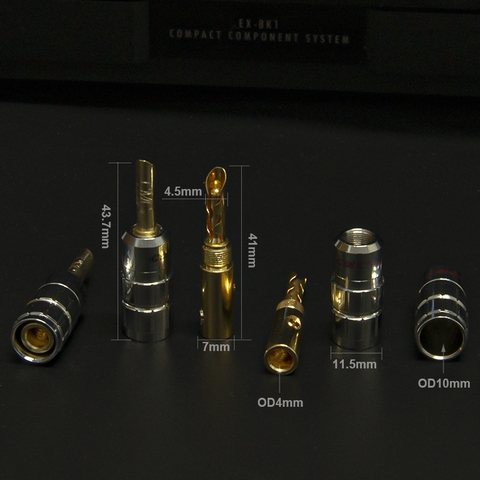 Đầu bấm jack loa bắp chuối răng cưa lõi đồng mạ vàng 24K OD4mm 4 chiếc - Banana plug jack for Speaker Amplifier