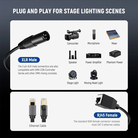 Dây XLR sang RJ45 DMX cho đèn led tube light Godox RGB - 3 Pin DMX XLR Male to RJ45 Female Cable for TL60 TL90C TL120C