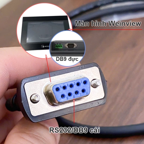 Dây PLC kết nối FATEK FBs sang HMI WEINVIEW MT8072IP - Mini DIN 4-pin male to DB9 RS232 female programmable logic controller cable for connecting PLC to HMI.