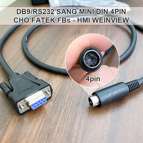 Dây PLC kết nối FATEK FBs sang HMI WEINVIEW MT8072IP - Mini DIN 4-pin male to DB9 RS232 female programmable logic controller cable for connecting PLC to HMI.