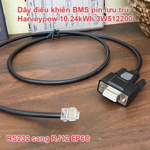 Dây điều khiển lập trình BMS pin lưu trữ Harveypow 10.24kWh 3W512200 - RS232 DB9 to RJ12 6P6C for BMS
