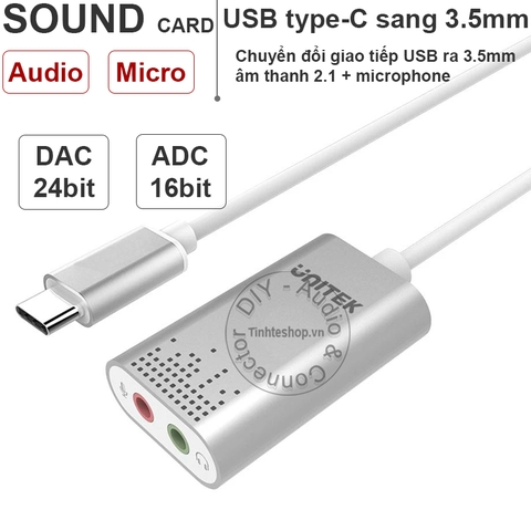 USB-C sang 3.5mm Unitek Y-248 - USB-C External Sound Card Adapter for Stereo Audio