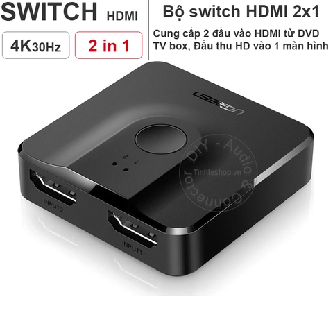 Switch HDMI 2 vào 1 4K Ugreen CM217 50966 - 2 port HDMI switch and splitter 4K@30Hz