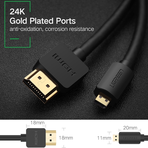 Cáp Micro HDMI sang HDMI 4K 60Hz Ugreen HD127 1M 1.5M 2M 3M - Cáp Micro HD sang HD cho Máy ảnh Camera hành trình Go Pro.v.v.