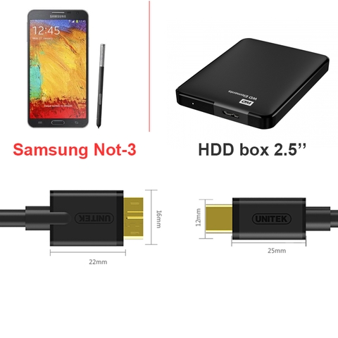 Dây cáp USB-C 3.1 sang USB 3.0 Micro B cho ổ cứng di động Samsung Not Camera 1 mét Unitek Y-C475BK