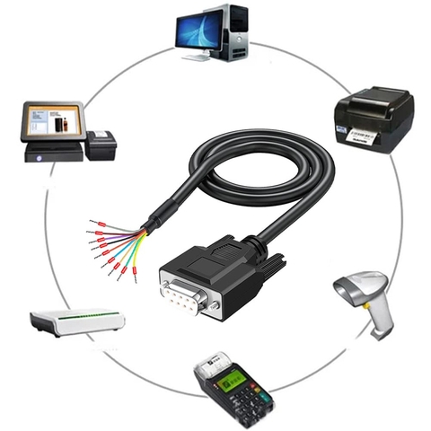 DB9 Connector RS232 Serial Cable, DB9 Female to Bare Wire, D-SUB 9-Pin Connector RS232 to Bare Wire Cable,9 Wire All Provided with Wiring Terminals