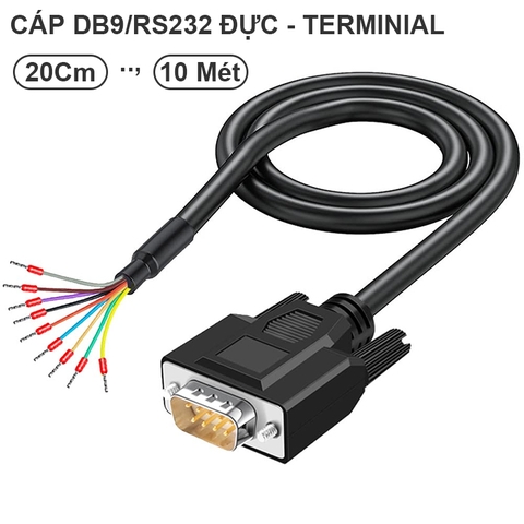 Dây RS232 DB9 đực terminal kẹp cos đấu nối nhanh tùy chỉnh kích thước giao tiếp và sơ đồ