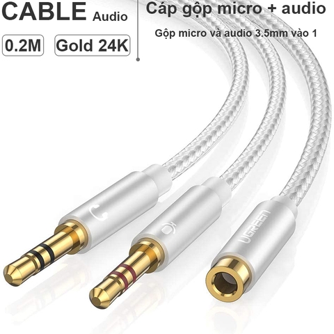 Cáp 2 audio 3.5mm đực ra 1 audio 3.5mm cái Ugreen AV140 10790