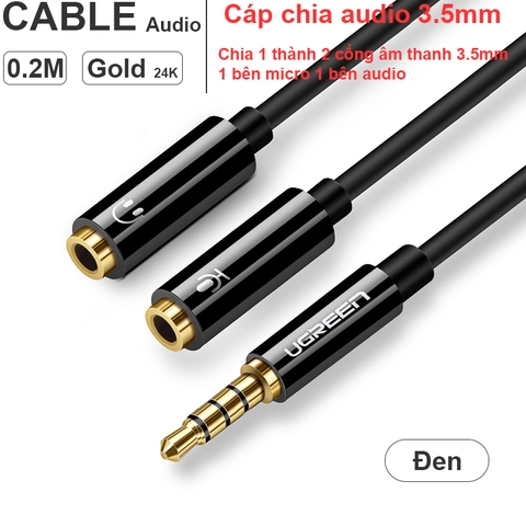 Cáp chia 3.5mm AUX 1 ra 2 1 cổng mic 1 cổng tai nghe 20Cm Ugreen AV141 10789