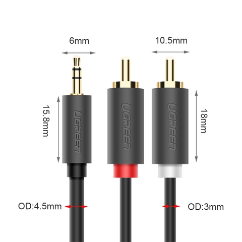 Dây âm thanh 3.5mm ra 2 đầu AV RCA Ugreen AV102 1M 1.5M 2M 3M 5M 10M